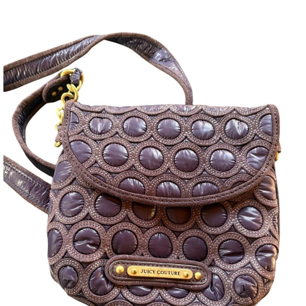 Juicy Couture Quilted Circle Pattern Crossbody Bag Boho In Brown Chain Strap